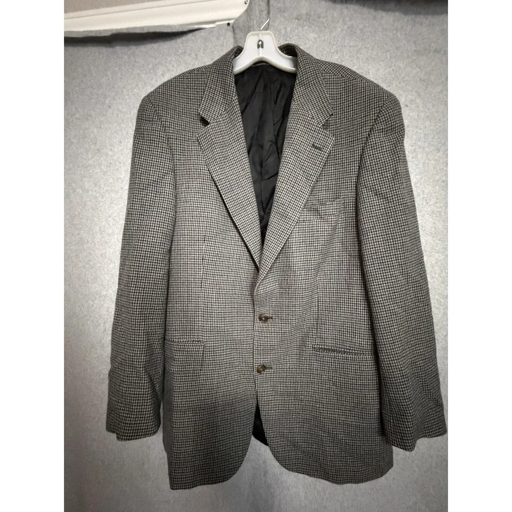 Chaps Ralph Lauren Blazer Sport Coat Mens 44L Gray Wool Check‎ Tweed Jacket